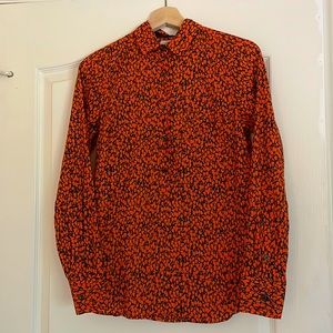 🍁J. Crew floral cotton long sleeve shirt XS, navy and orange